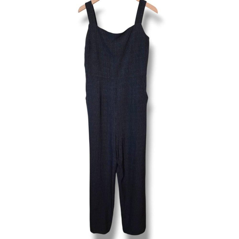 Xhilaration jumpsuit womens Large blue pinstripe straight-leg casual square neck